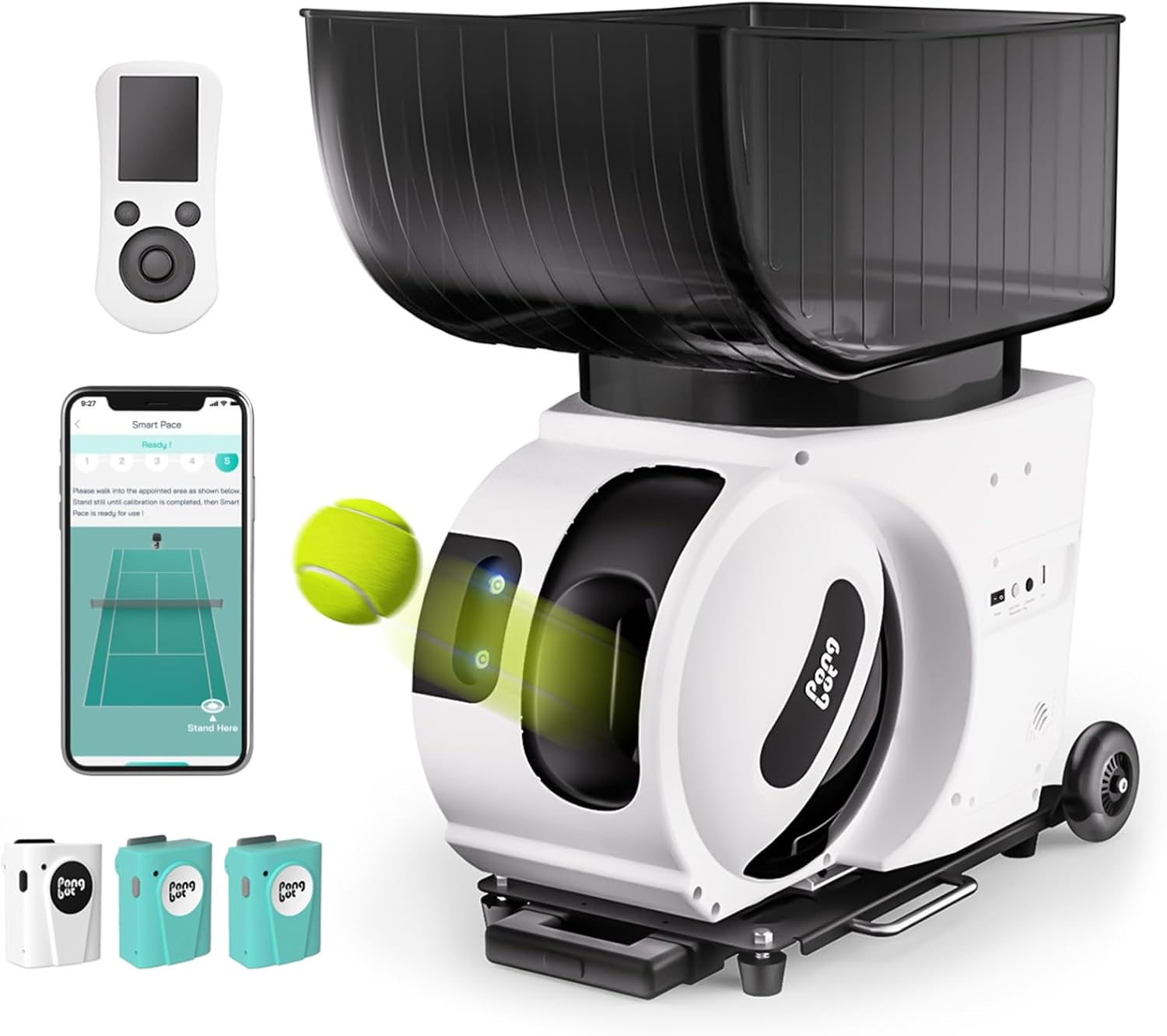 Máquina Pongbot Pace S Pro posicionada na quadra